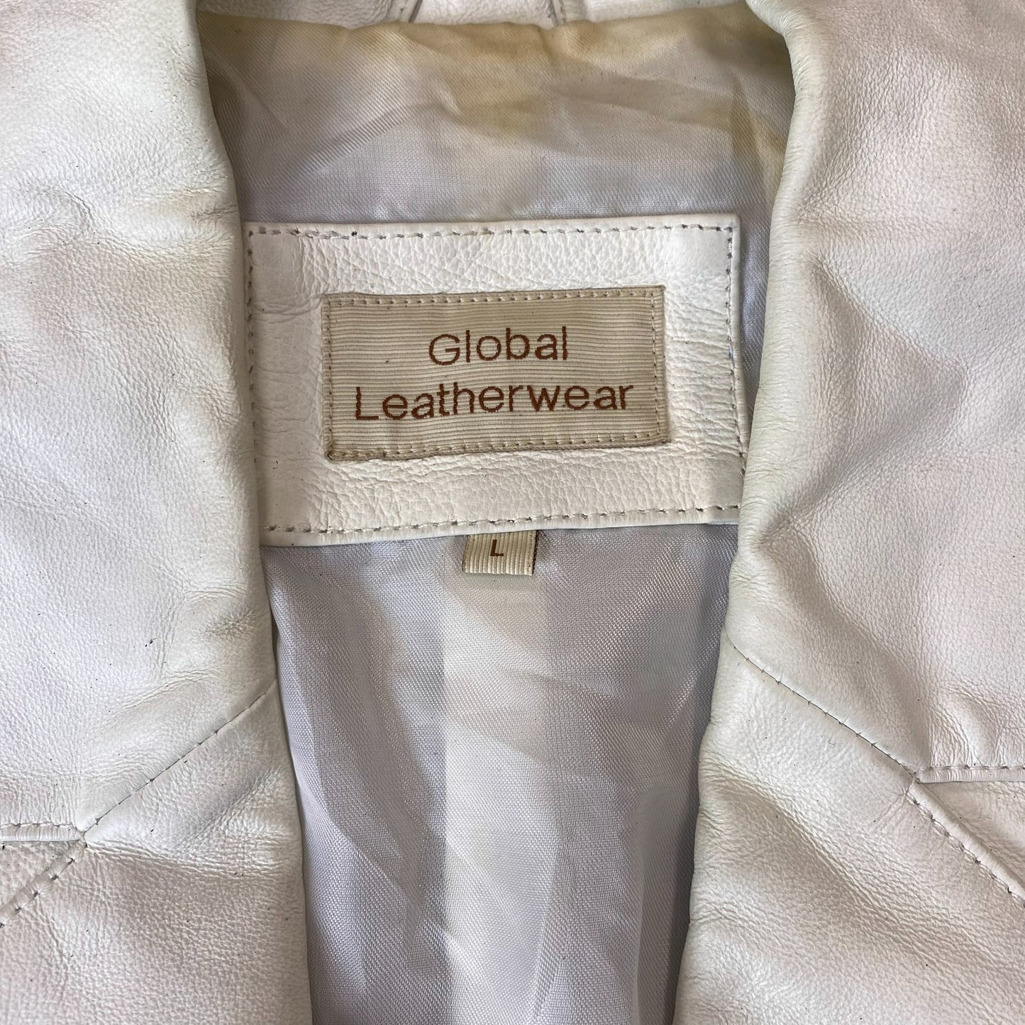 Global Leatherwear Blazer Jacket Womens Medium White Leather Long Sleeve Pockets