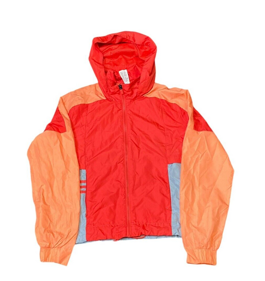 Adidas Windbreaker Jacket Women M (12-14) Red Orange Hooded Full Zip Long Sleeve