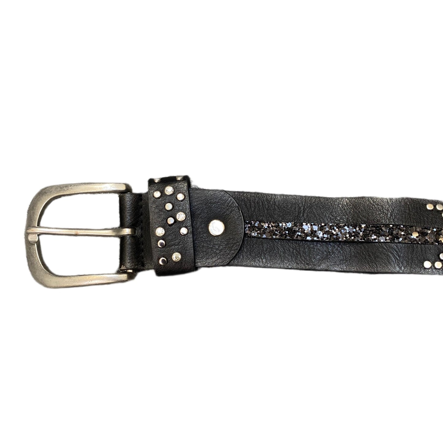 Waist Belt Womens Black Leather Studded Sequin Adjustable Pin Buckle 43 inches
