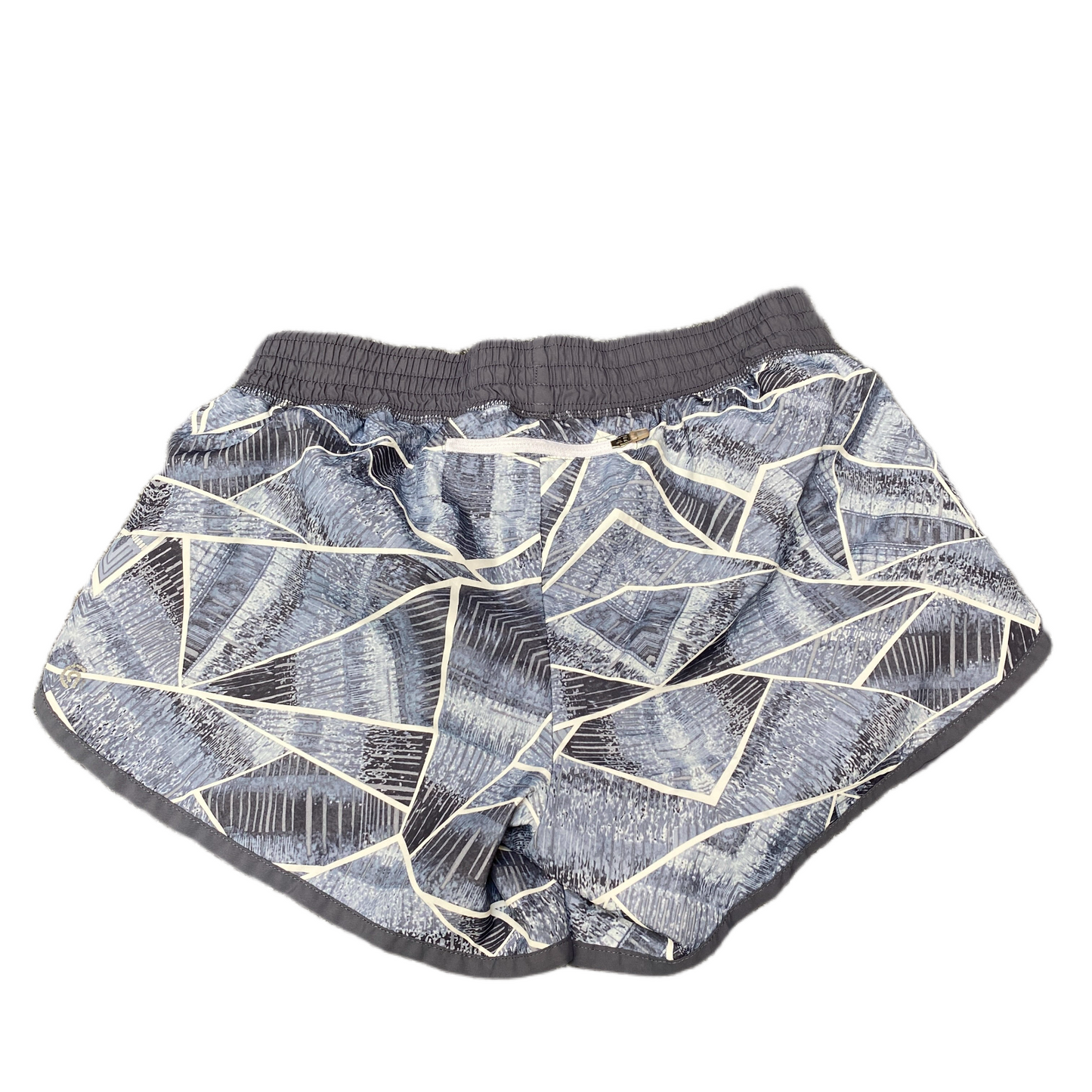 Running Shorts Womens Small 27" Waist Grey Blue Pattern Dolphin Hem Drawstring
