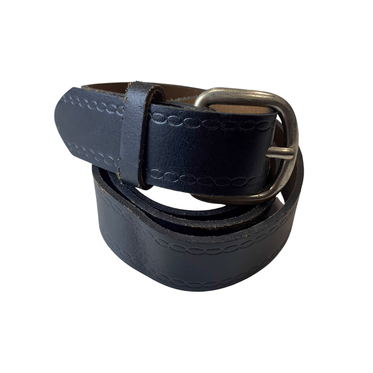 Yves Casual Waist Belt Mens Black Leather Adjustable Silver Pin Buckle Size 41.5