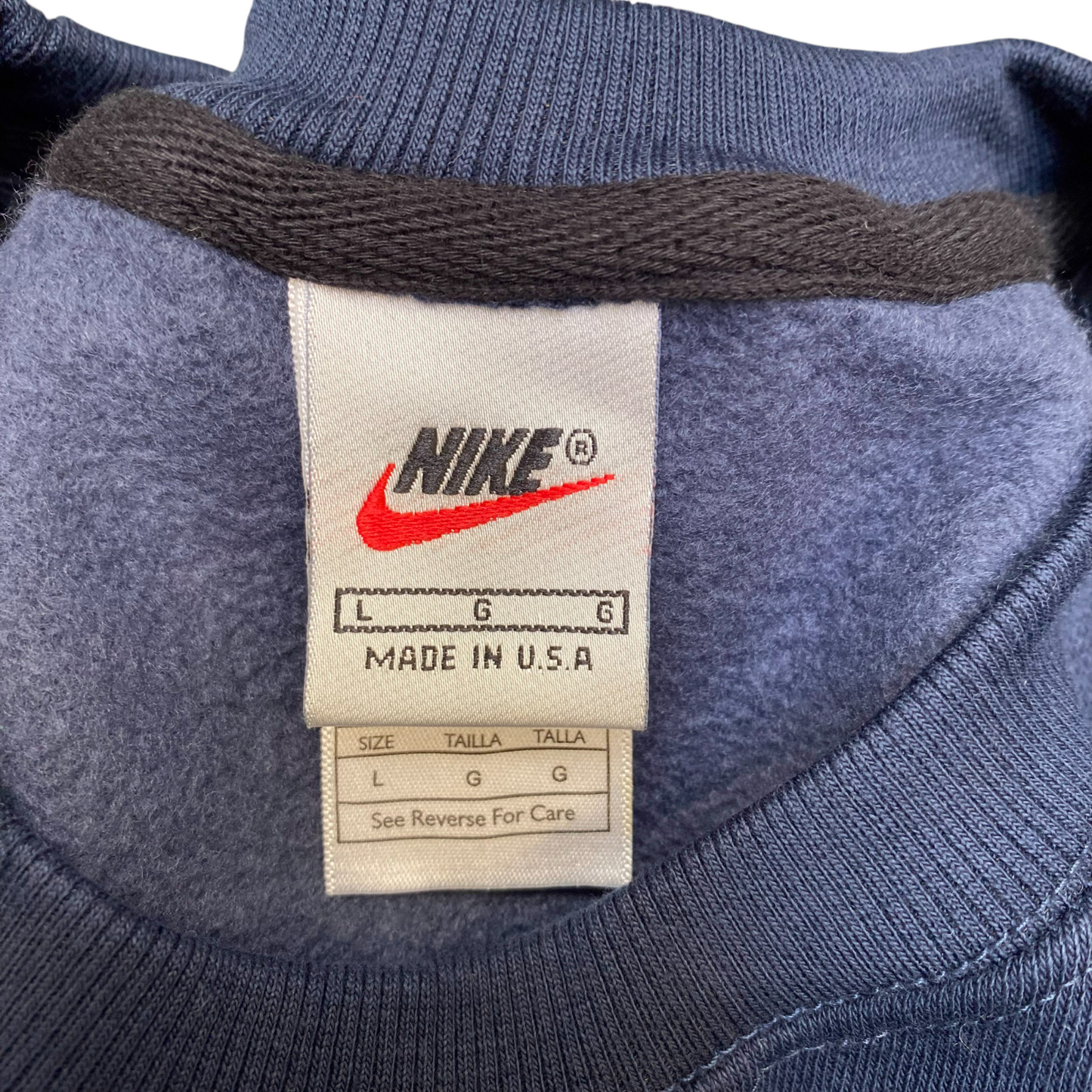 Nike Reworked Sweatshirt Mens L Blue Heather Embroidered Spellout Logo Crew Neck
