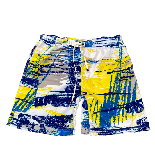 Mens Board Shorts Large Yellow White Tie Dye Thermal Lined Beach Elastic Waist