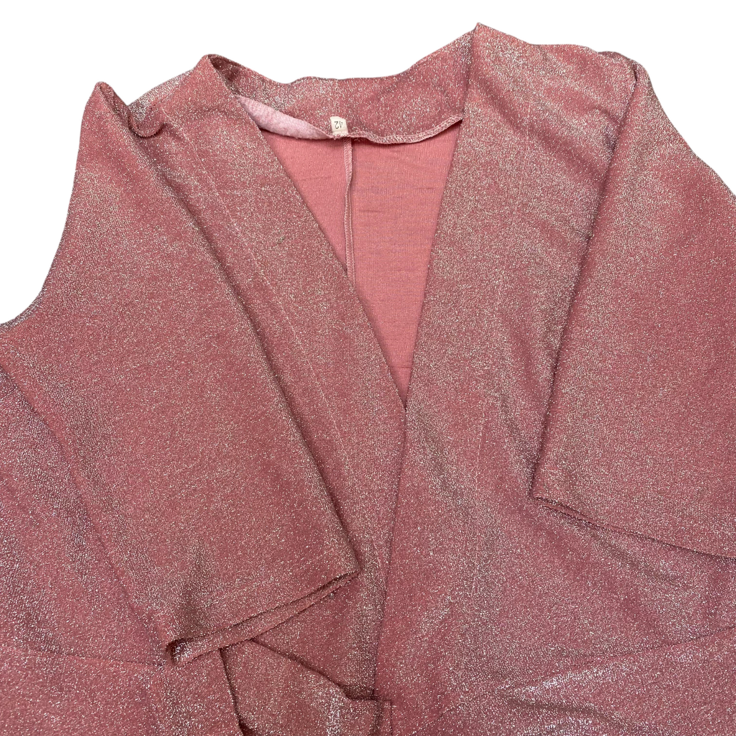 Womens Robe Womens S Pink Metallic Glitter Open Front Tie Waist Long Sleeve