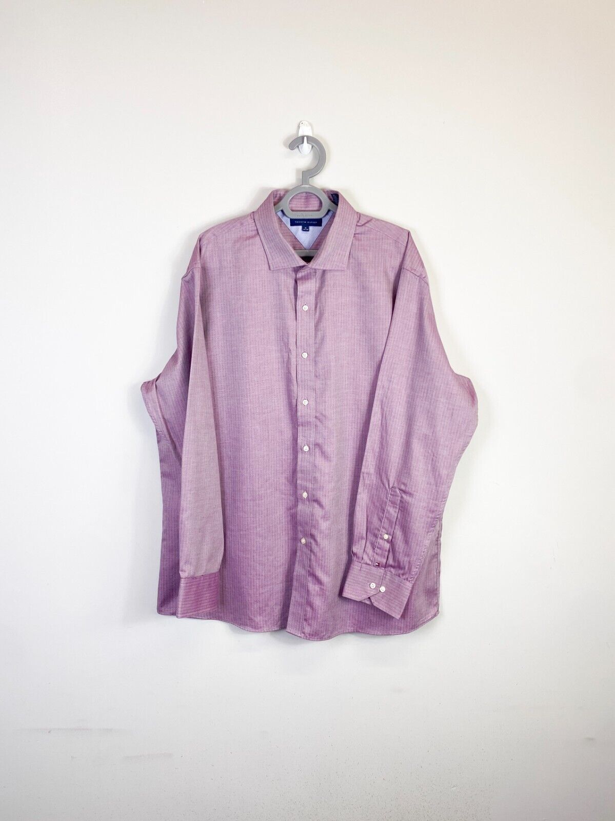 Tommy Hilfiger Dress Shirt Mens L Purple Cotton Casual Long Sleeve Button Down