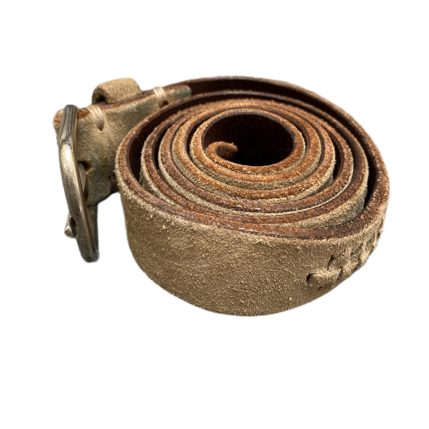 Arsenic Waist Belt Men Beige Suede Leather Braided Silver Pin Buckle 38.5 inches