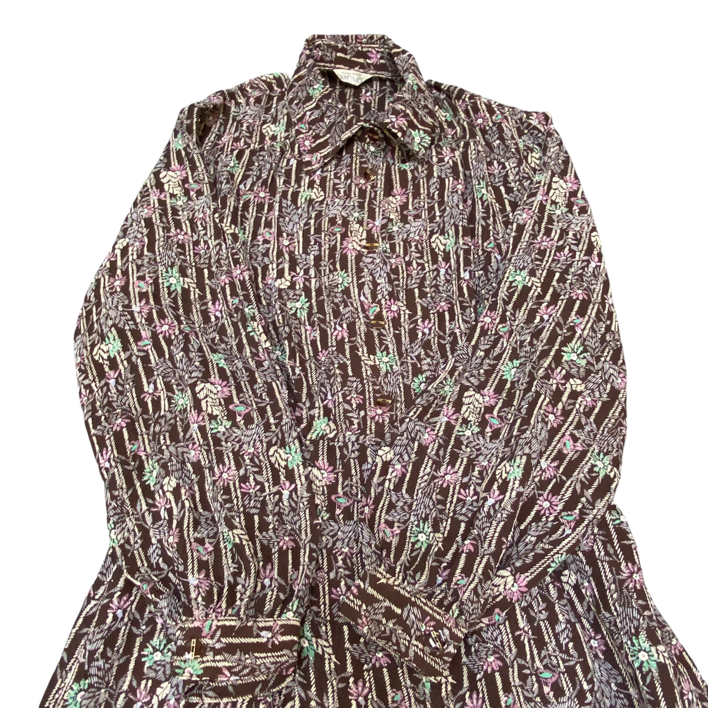 Tokyo Mode A-Line Dress Womens S Multi Floral Collared Long Sleeve Button Front