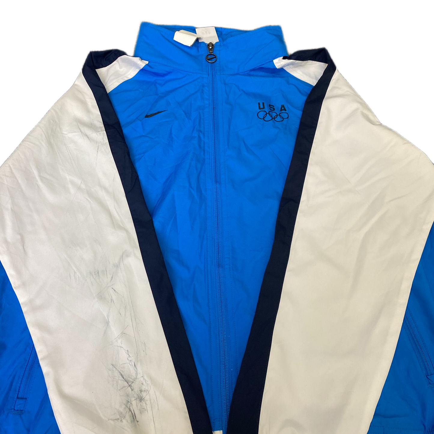 Nike Jacket Mens X-Large White Blue USA Olympic Mesh Lined Long Sleeve Full Zip