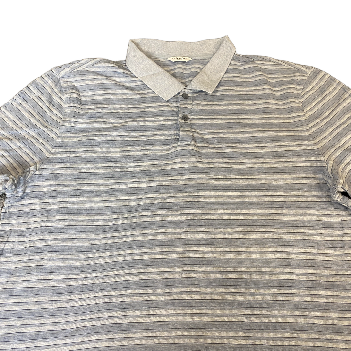 Calvin Klein Polo Shirt Mens M Grey Striped Slim Fit Golf Performance Popover