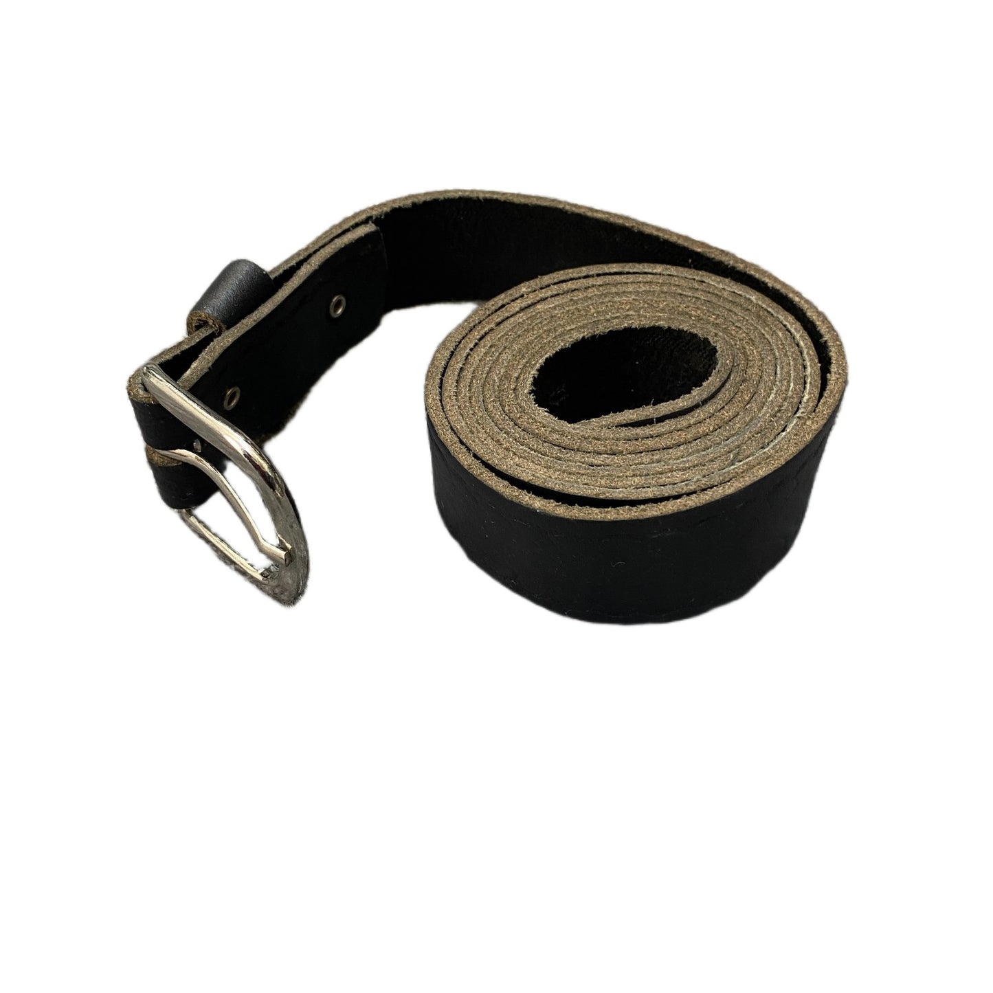Waist Belt Mens Black Leather Adjustable Classic Silver Pin Buckle 53 Inches