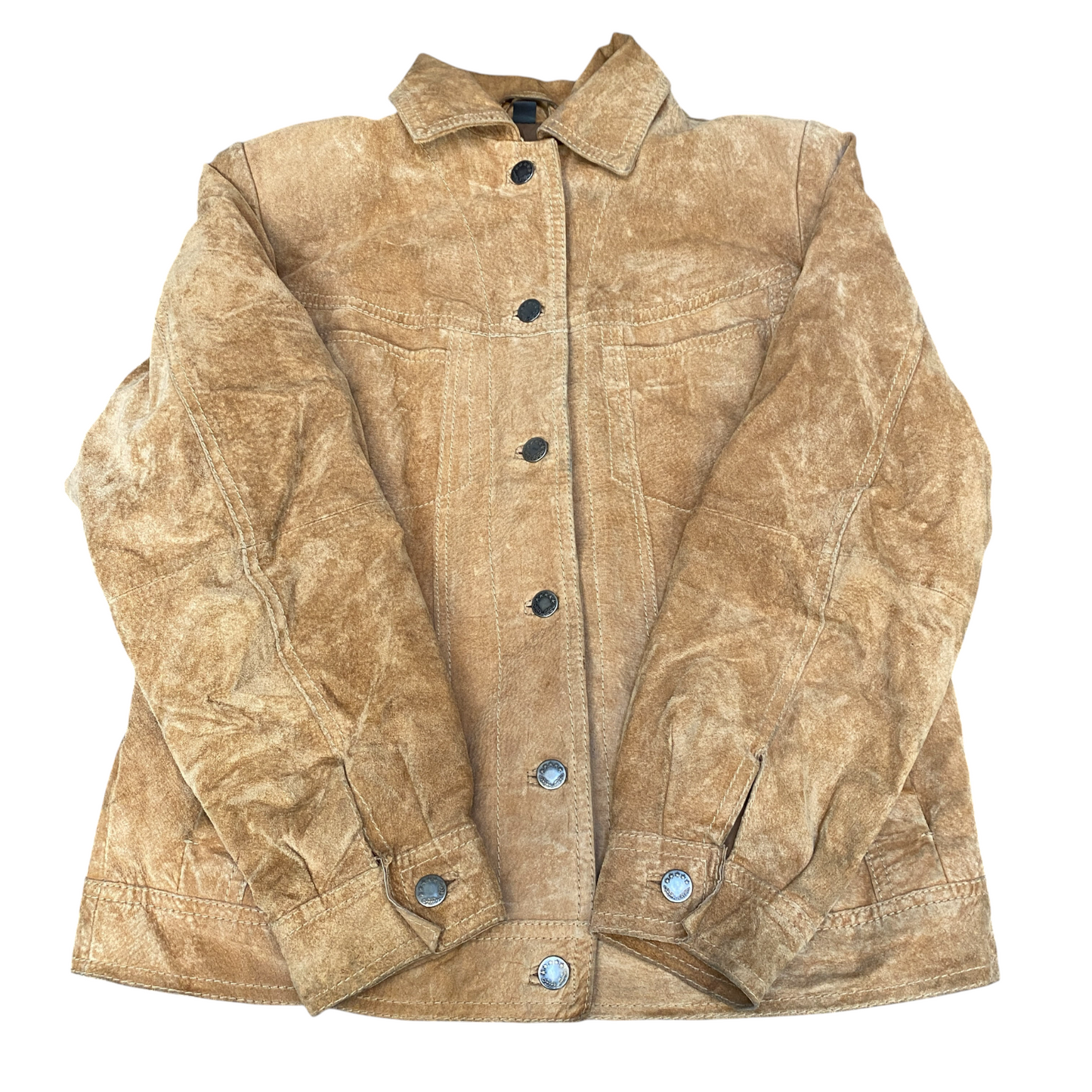 TCM Genuine Leather Blazer Jacket Women Medium Brown Lined Collared Button Front