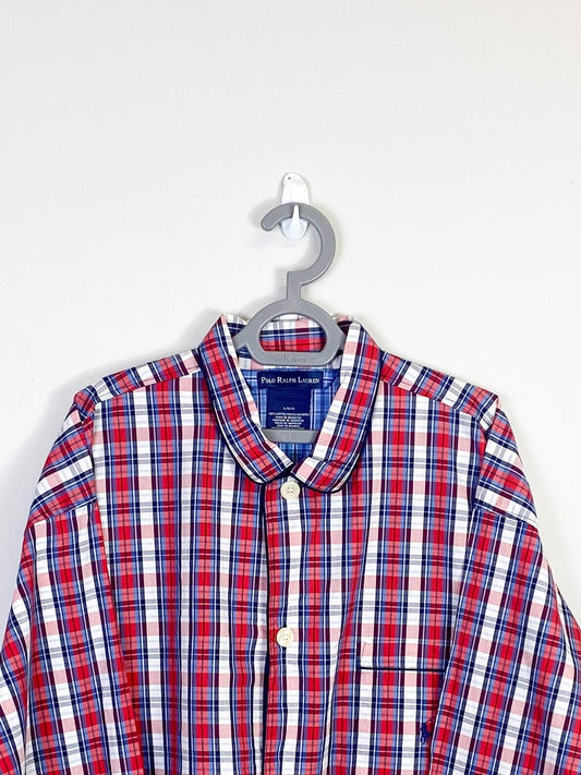 Ralph Lauren Shirt Mens Large Red Plaid Long Sleeve Small Blue Polo Pony Logo