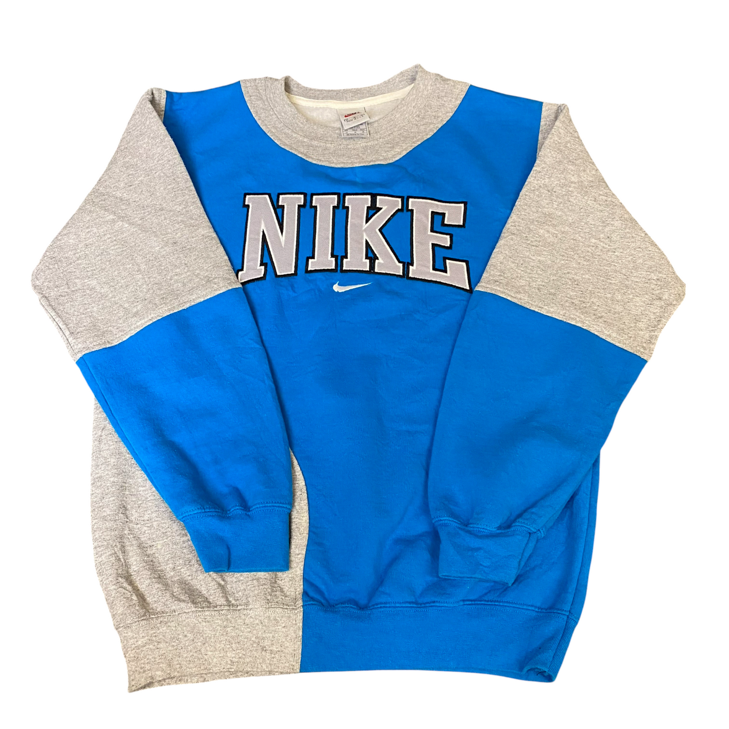 Nike Reworked Sweatshirt Mens M Grey Blue Embroidered Spellout Logo Vintage Y2K