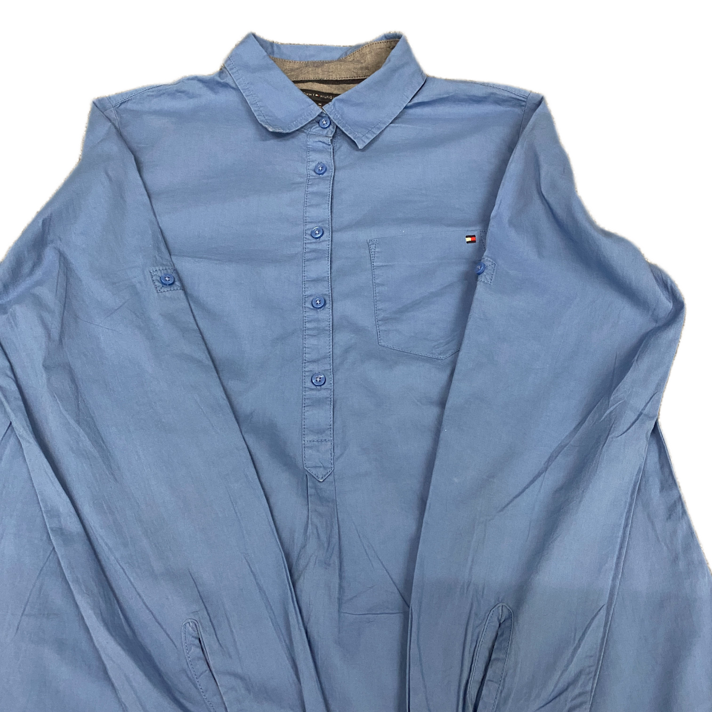 Tommy Hilfiger Shirt Top Womens Medium Blue Long Sleeve Collared Button Front