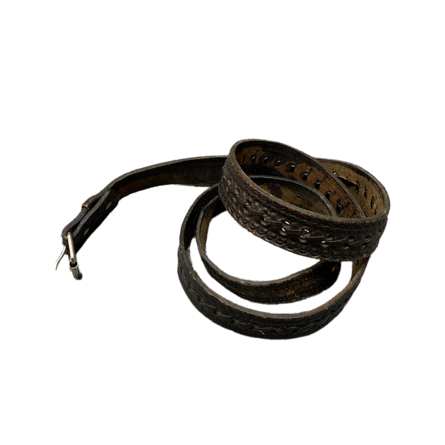 Western Belt Mens Brown Leather Adjustable Silver Roller Buckle 43.5 Inches