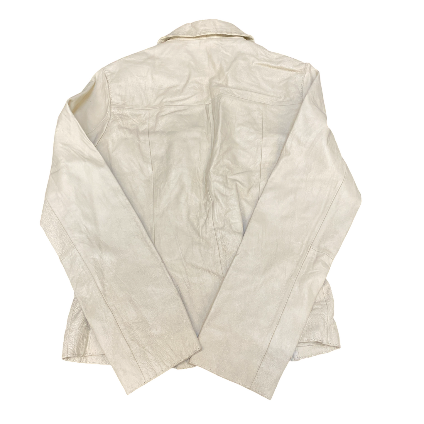 Rocking Genuine Leather Blazer Jacket Girls M Beige Notch Lapel Single Breasted