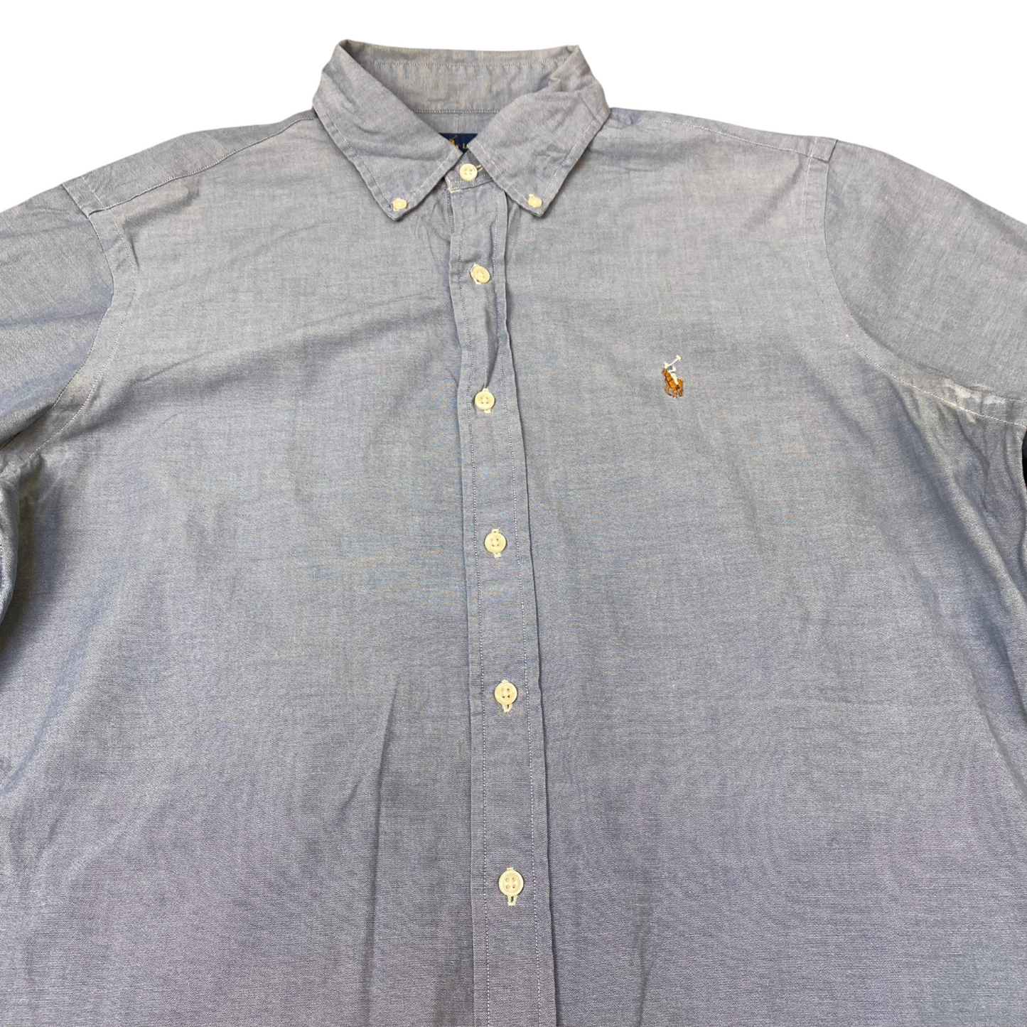 Ralph Lauren Shirt Mens L Blue Short Sleeve Brown Pony Logo Button Down
