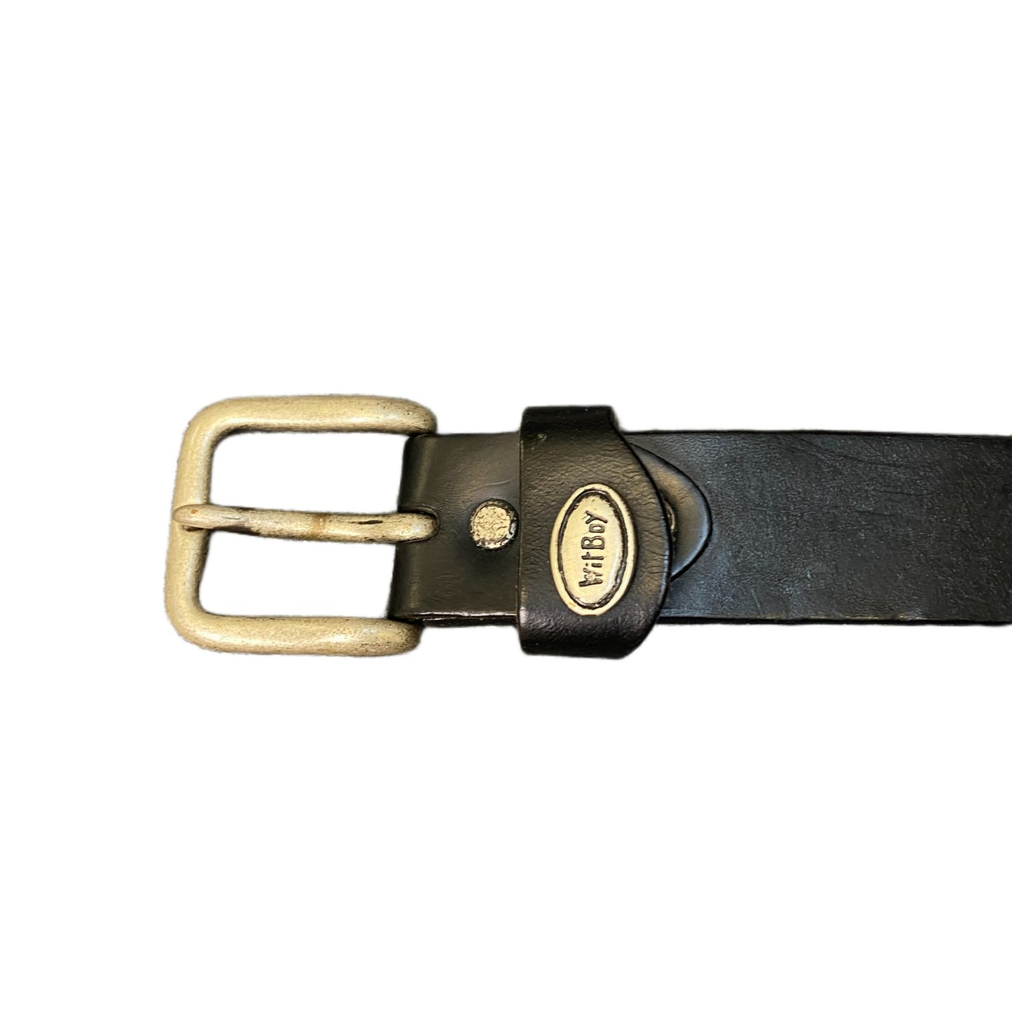 WitBoy Waist Belt Mens Black Leather Classic Brass Pin Buckle 42.5 inches