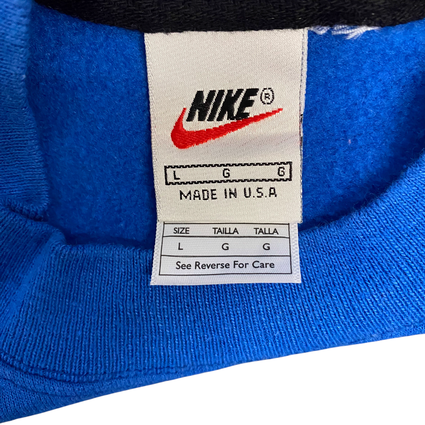 Nike Reworked Sweatshirt Mens L Blue Grey Embroidered Spellout Logo Vintage Y2K