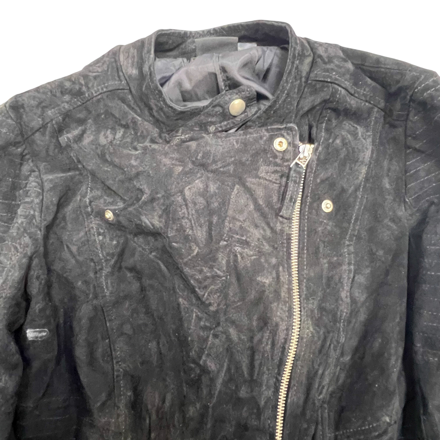 ESMARA Suede Leather Jacket Women Small Black Lined Long Sleeve Asymmetrical Zip