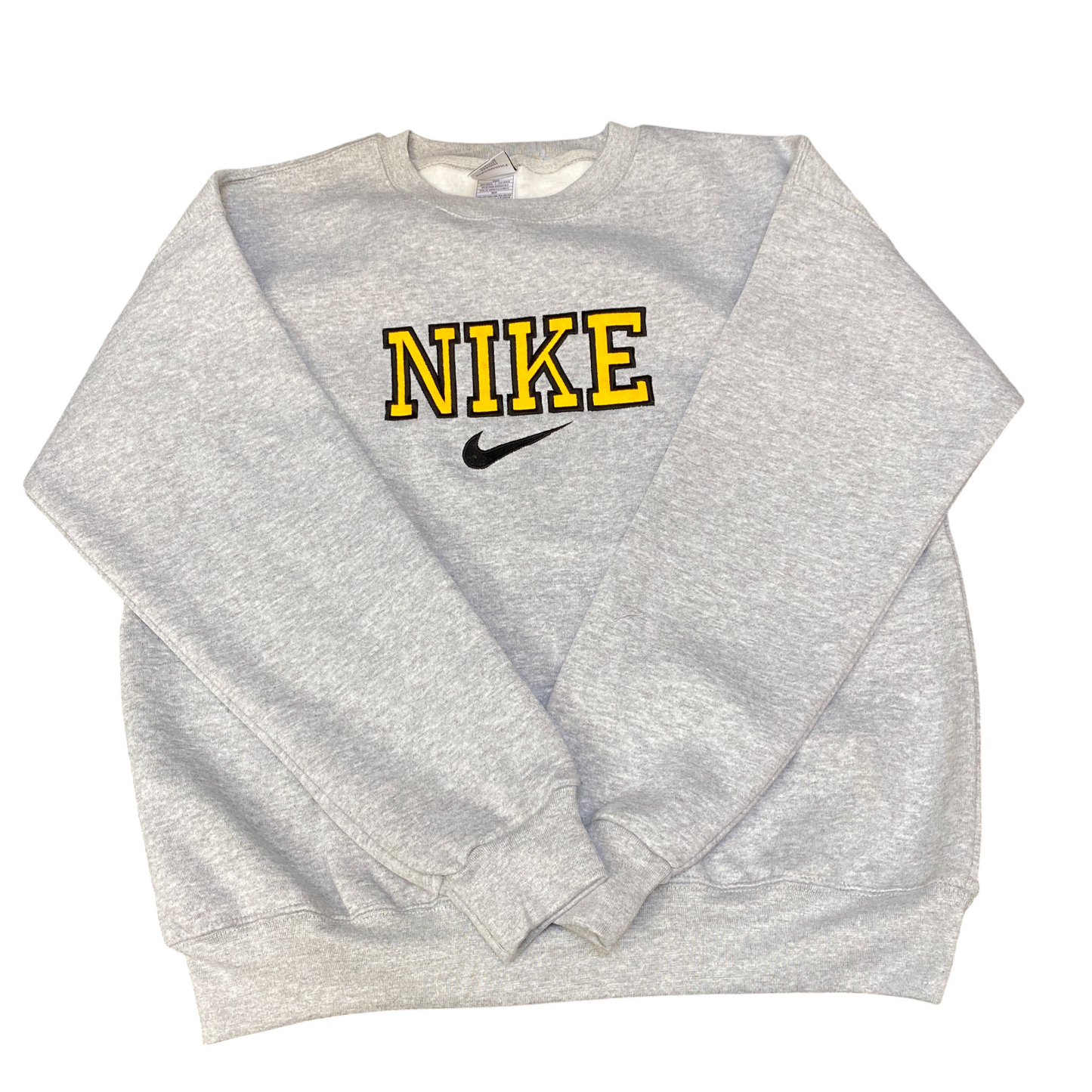 Nike Reworked Sweatshirt Mens Medium Grey Embroidered Spellout Logo Vintage Y2K