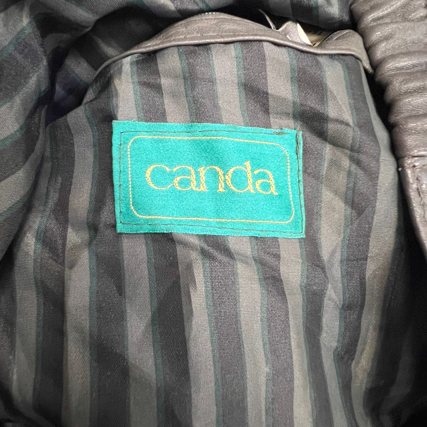Canda Faux Leather Jacket Mens Medium Grey Lined Collared Snap Front Inside Zip