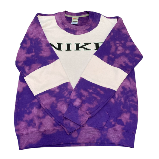 Nike Reworked Sweatshirt Mens Medium Purple Cream Tie Dye Embroidered Spellout