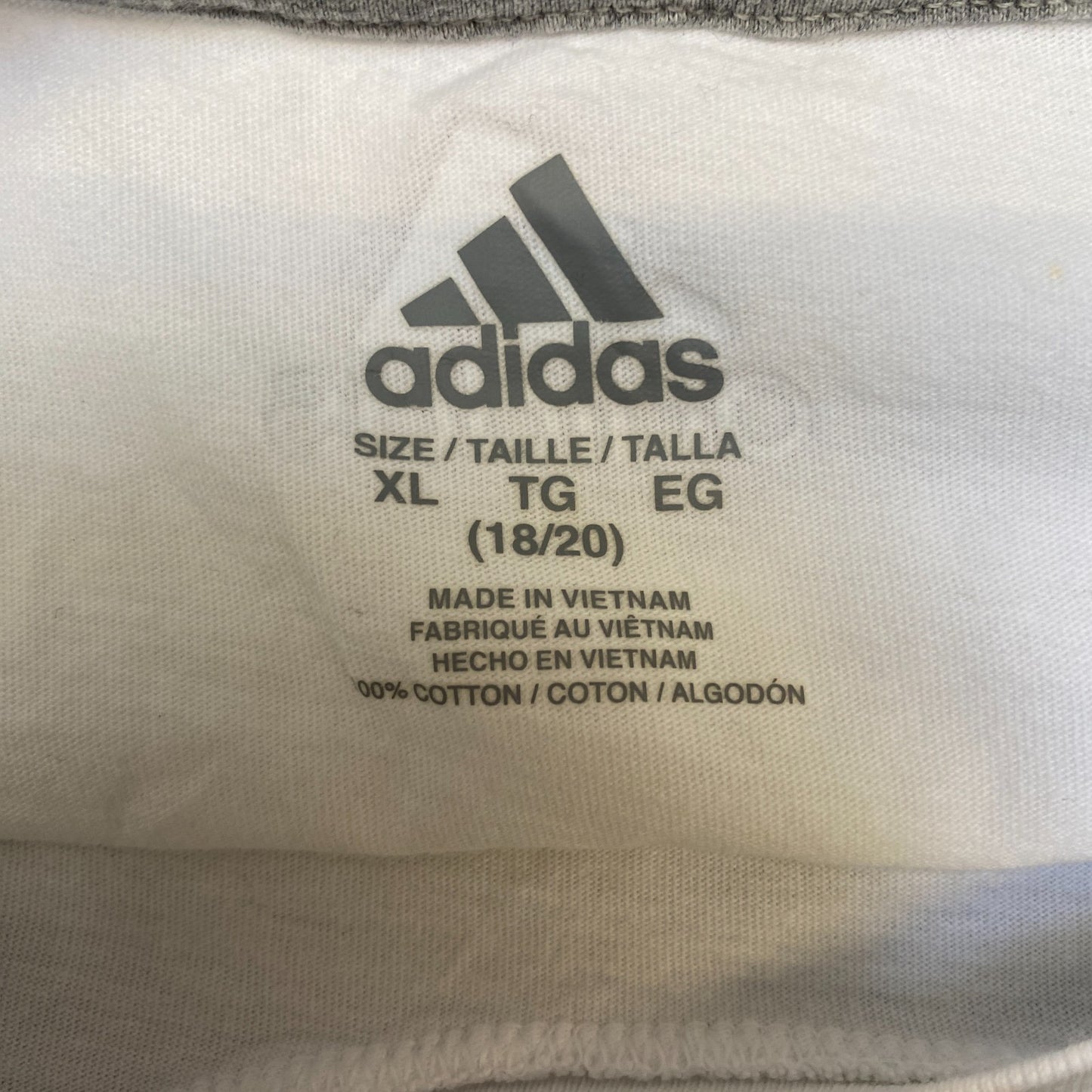 Adidas T-Shirt Boys Medium White Colorful 3 Stripes Graphic Logo Relaxed Fit Tee