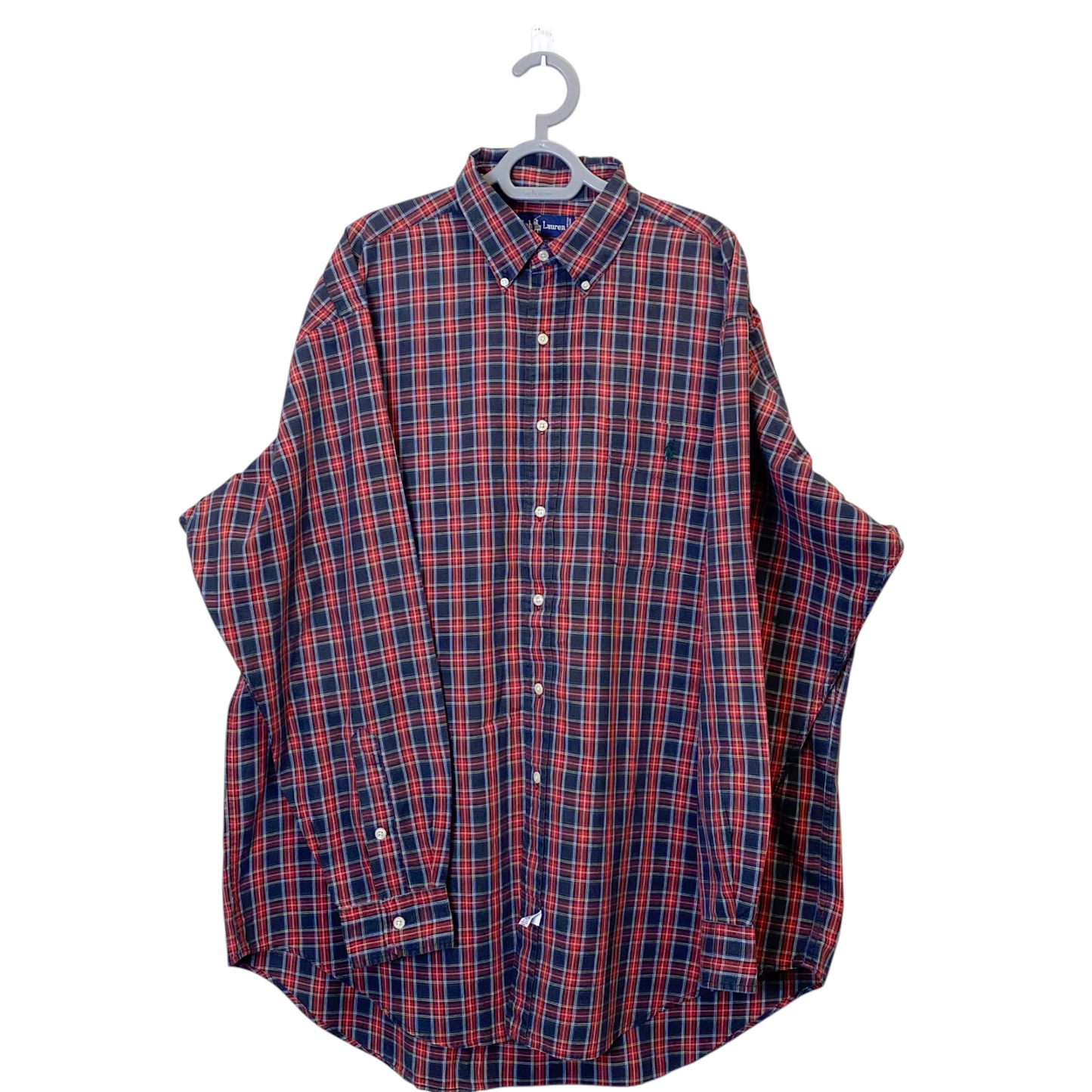 Ralph Lauren Shirt Mens Large Red Plaid Long Sleeve Small Green Polo Pony Logo