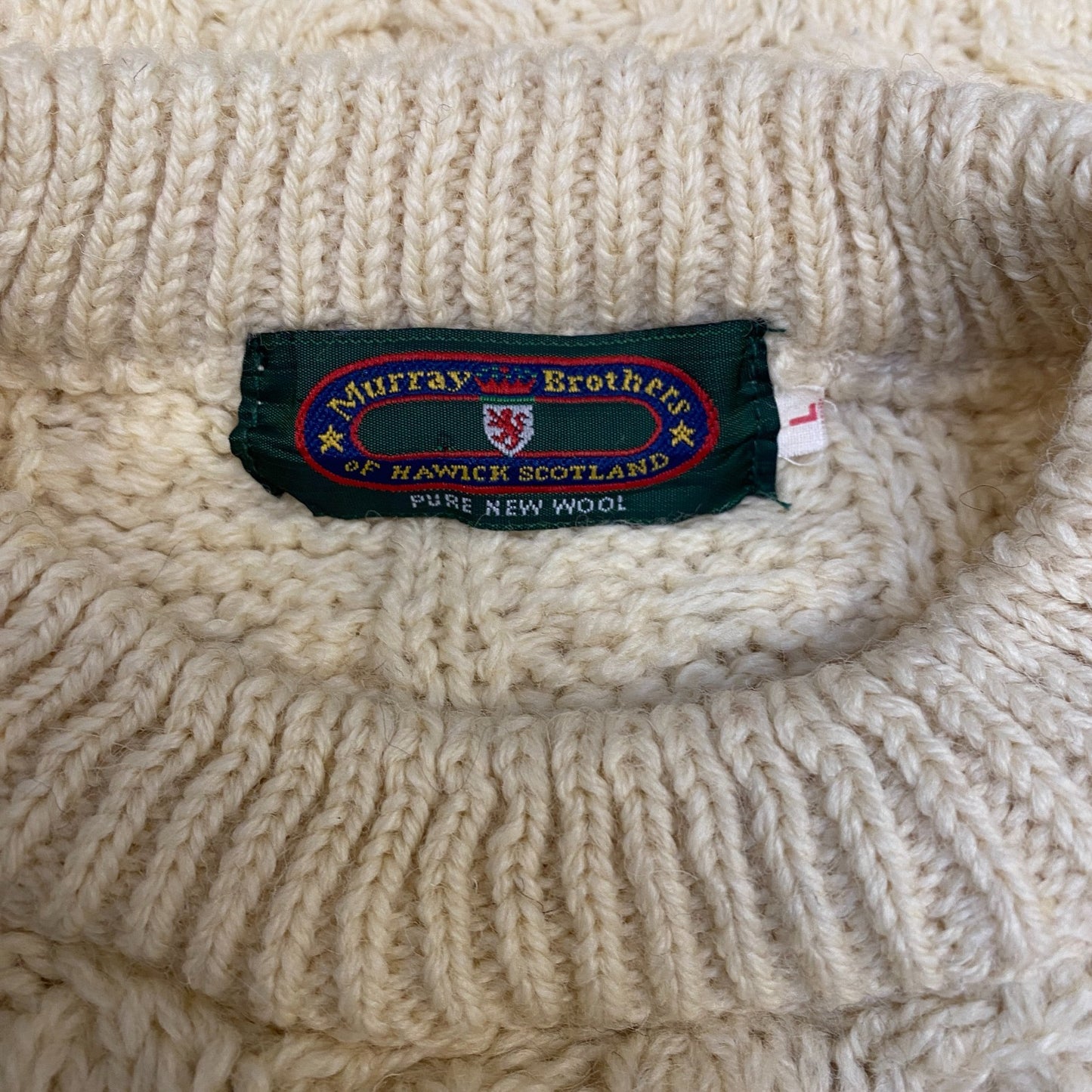 Murray Brothers Jumper Womens Large Cream Aran Cable Knit Long Sleeve Crew Neck