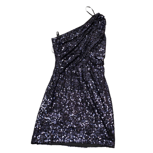 Calvin Klein Sheath Cocktail Dress Womens S Black Overall Sequins One Shoulder