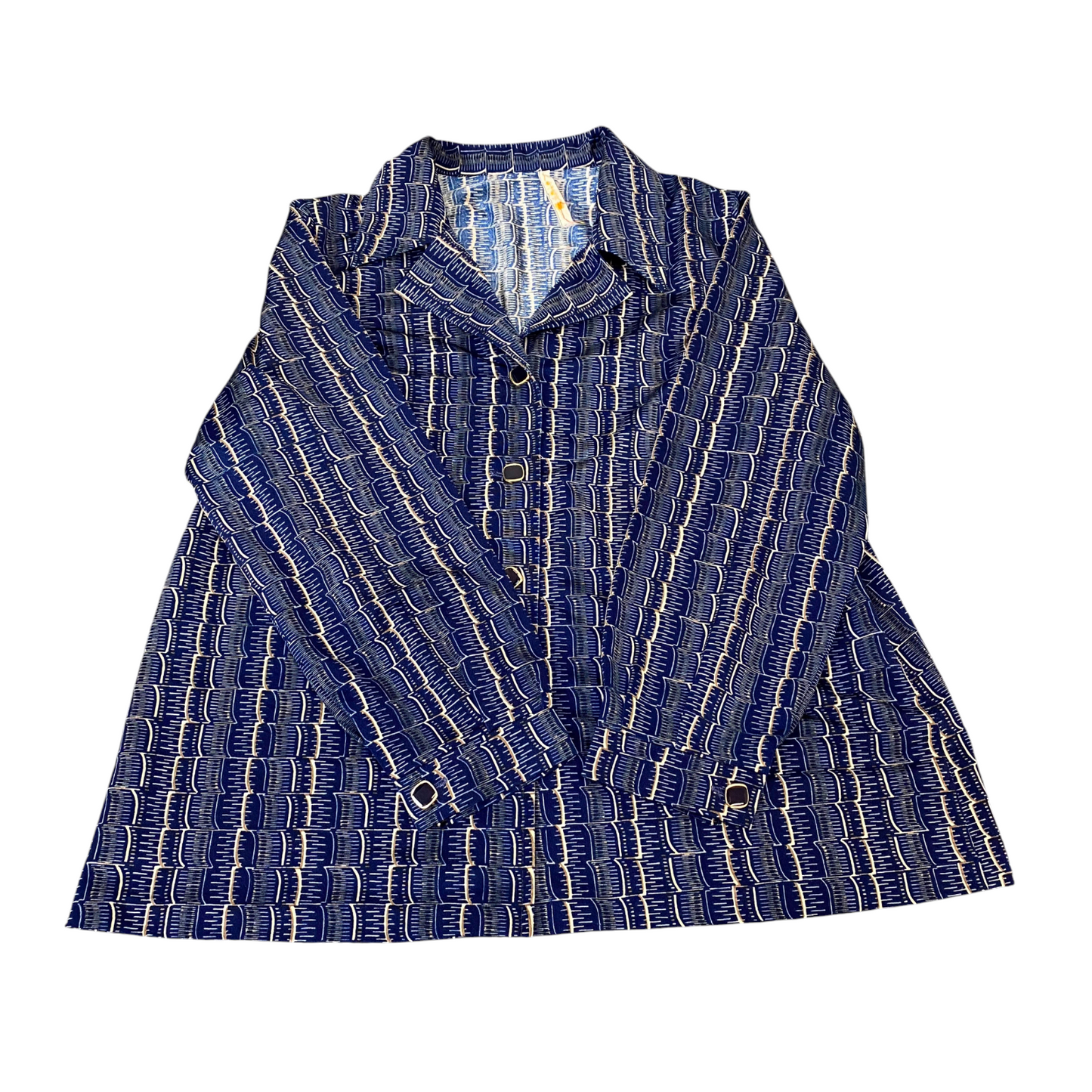 Toyo Button Up Shirt Womens M Blue Geometric Camp Collar Long Sleeve Button Up