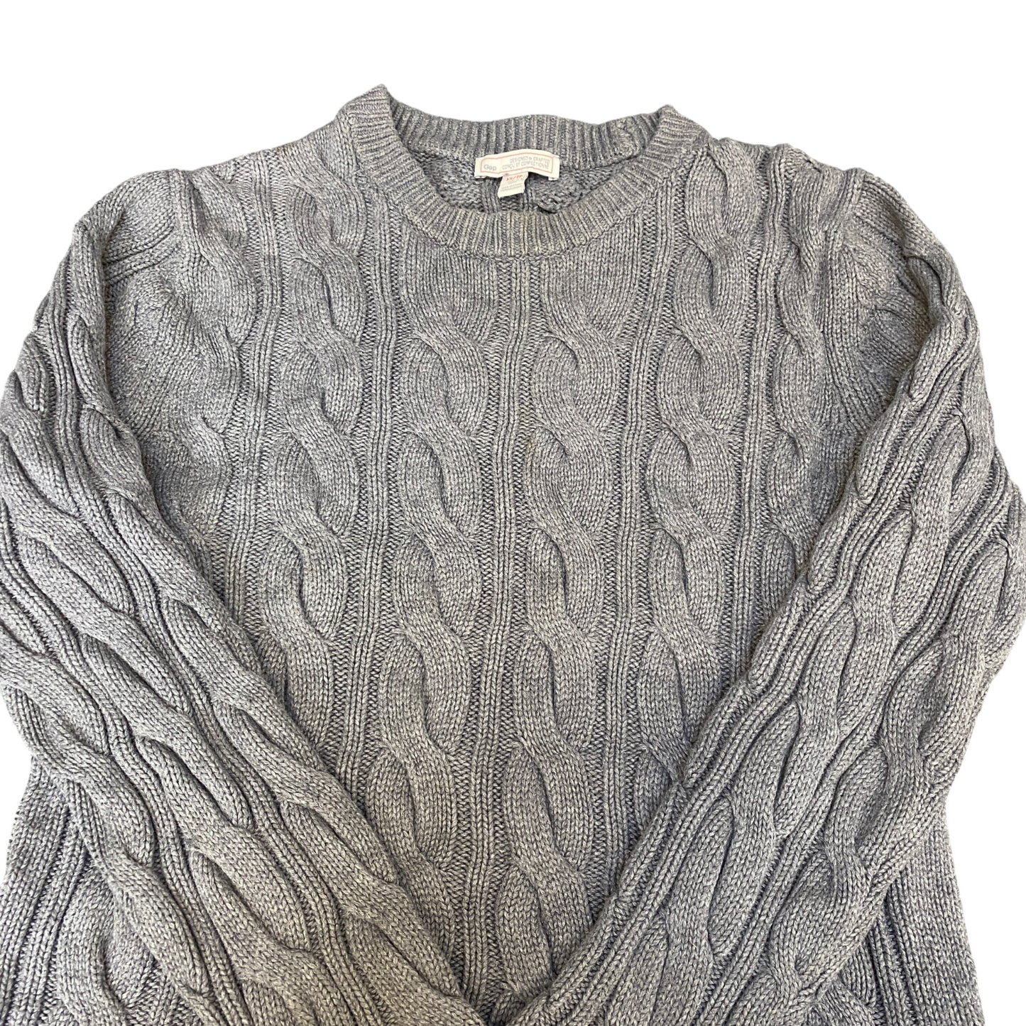 Gap Pullover Jumper Womens XS Grey Cable Knit Slim Fit Long Sleeve Crew Neck