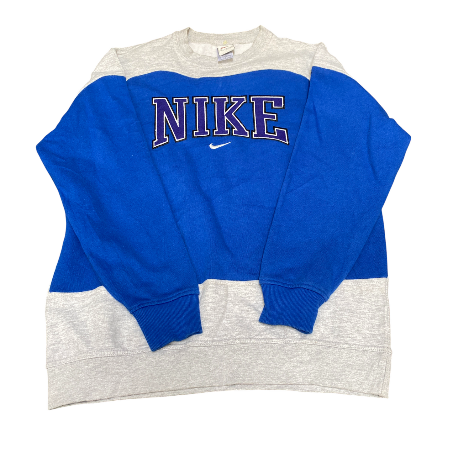 Nike Reworked Sweatshirt Mens M Blue Grey Embroidered Spellout Logo Vintage Y2K