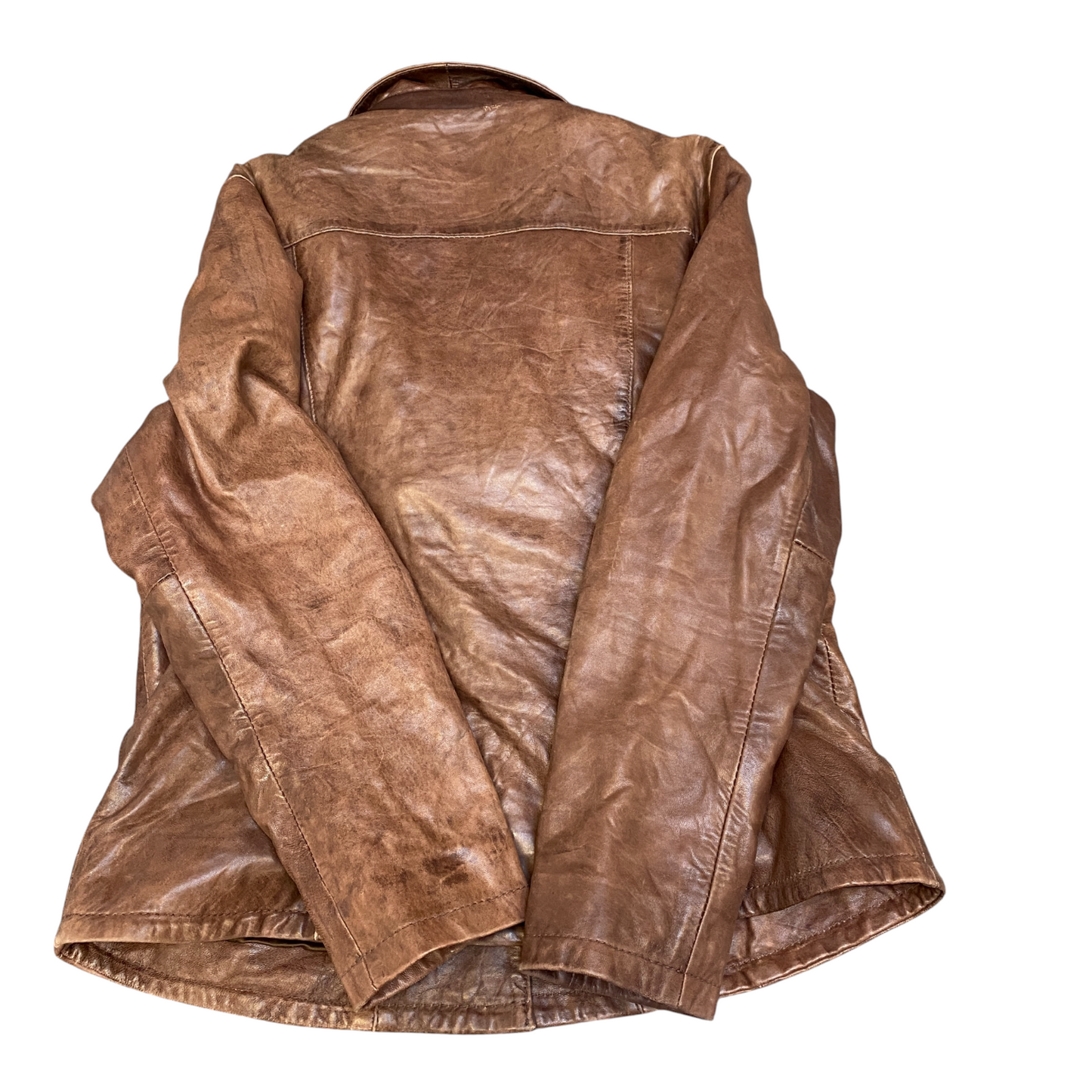 Womens Leather Jacket Medium Brown Classic Long Sleeve Collared Button Front