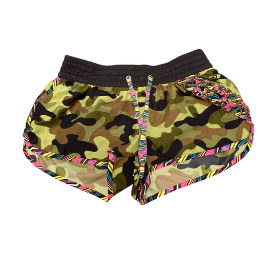 OP Pacific Running Sprinter Shorts Womens S Green Camo Plus Ruffle Elastic Waist