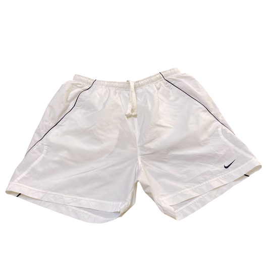 Nike Shorts Large White Dri Fit Swoosh Logo Elastic Waist Running Athletic Fit