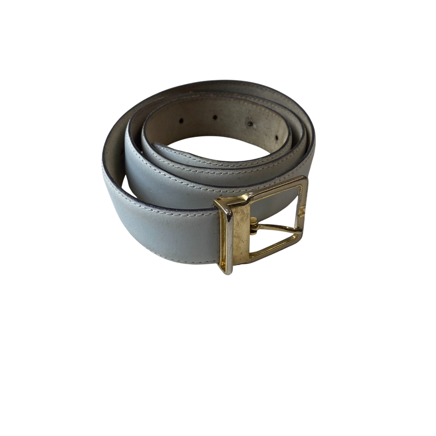 Mens Waist Belt Grey Leather Adjustable Stainless Steel Buckle Size 38.5 in