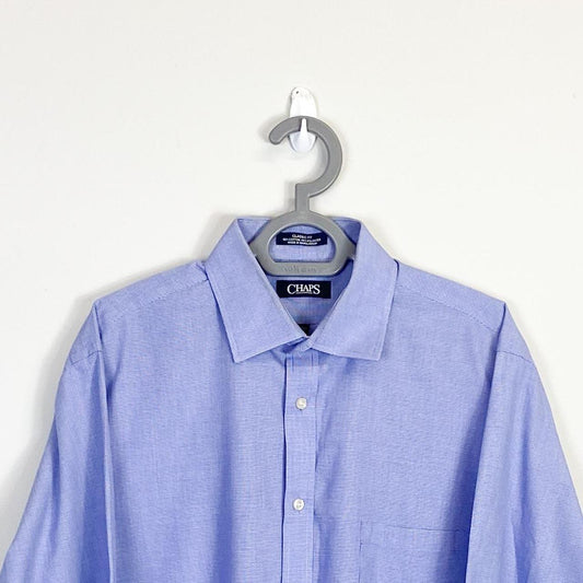 Chaps Shirt Mens Large Blue Check Collared Button Down Classic Fit