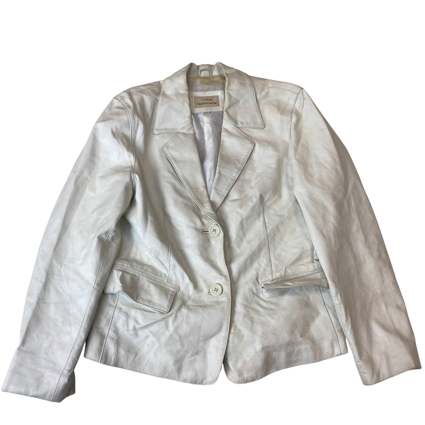 Global Leatherwear Blazer Jacket Womens Medium White Leather Long Sleeve Pockets