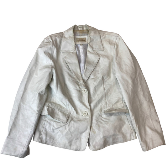 Global Leatherwear Blazer Jacket Womens Medium White Leather Long Sleeve Pockets