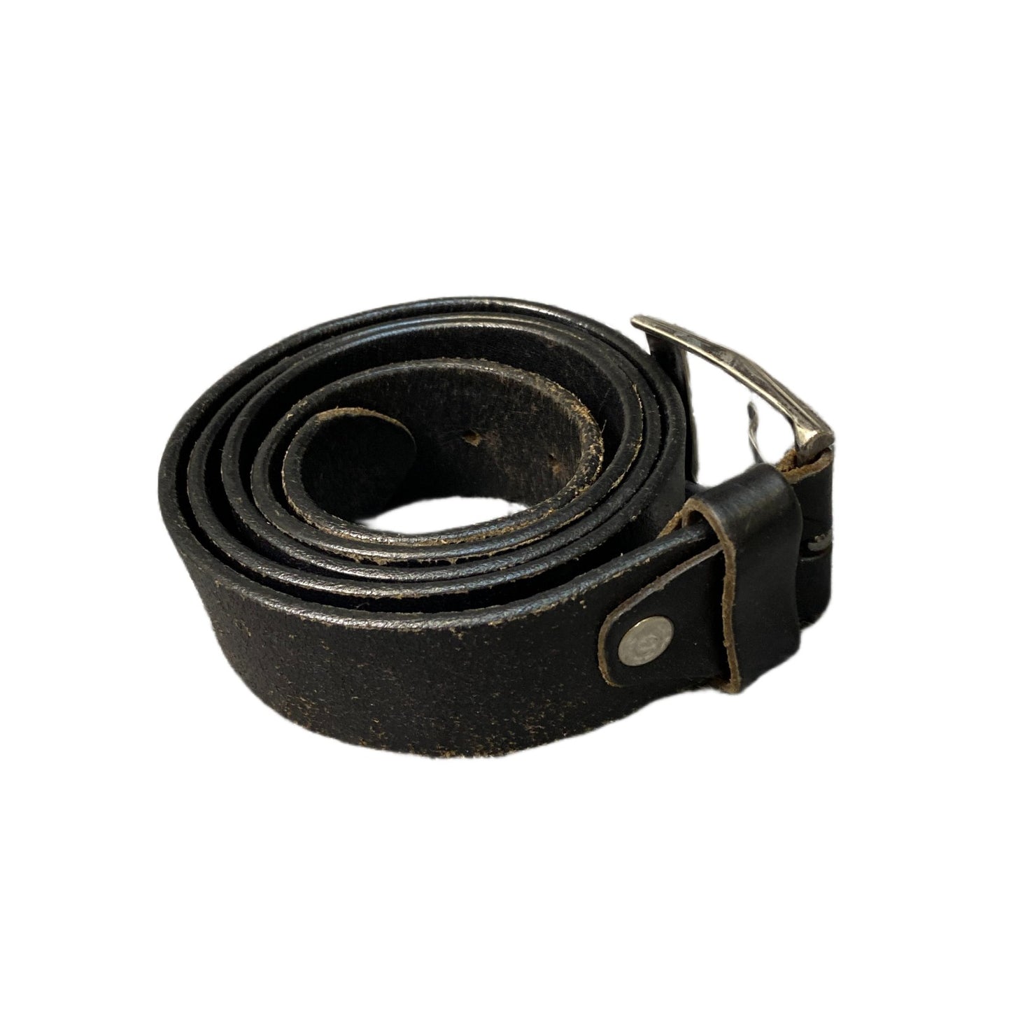 Waist Belt Mens Black Real Leather Adjustable Classic Silver Buckle 48.5 Inches