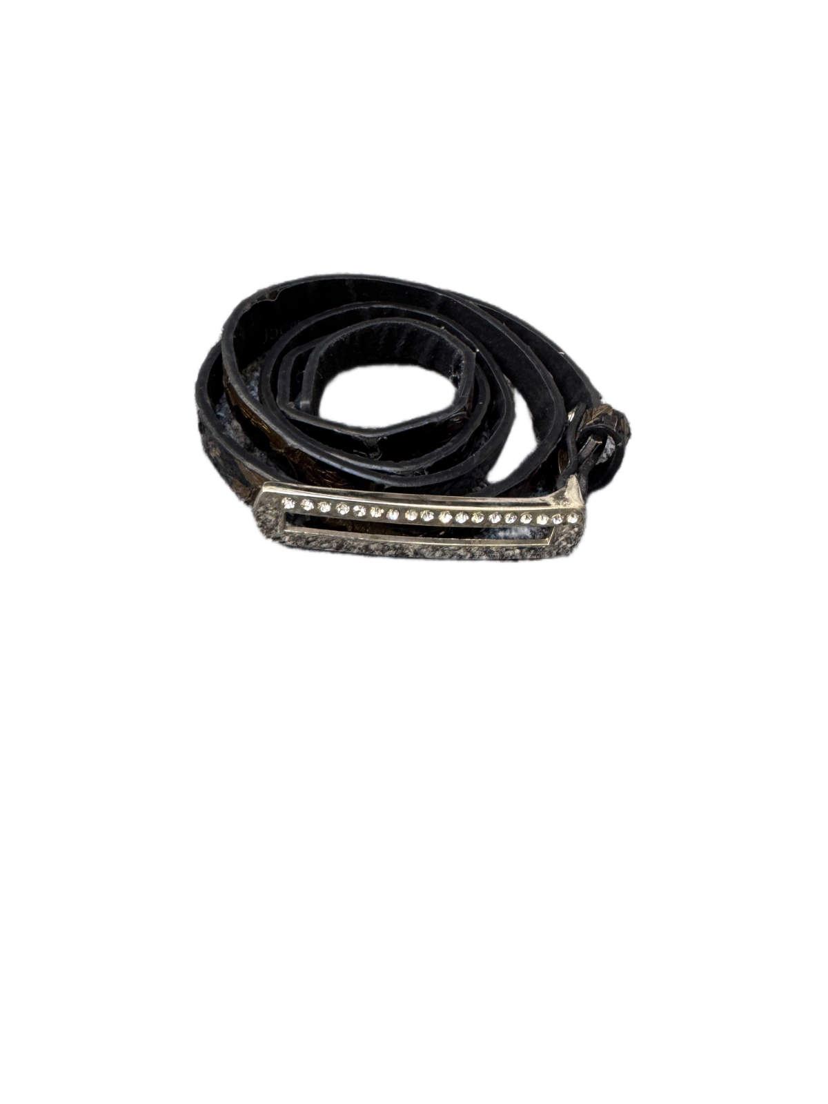 Waist Belt Mens Black Leather Adjustable Rhinestone-Encrusted Buckle 40.5 inches