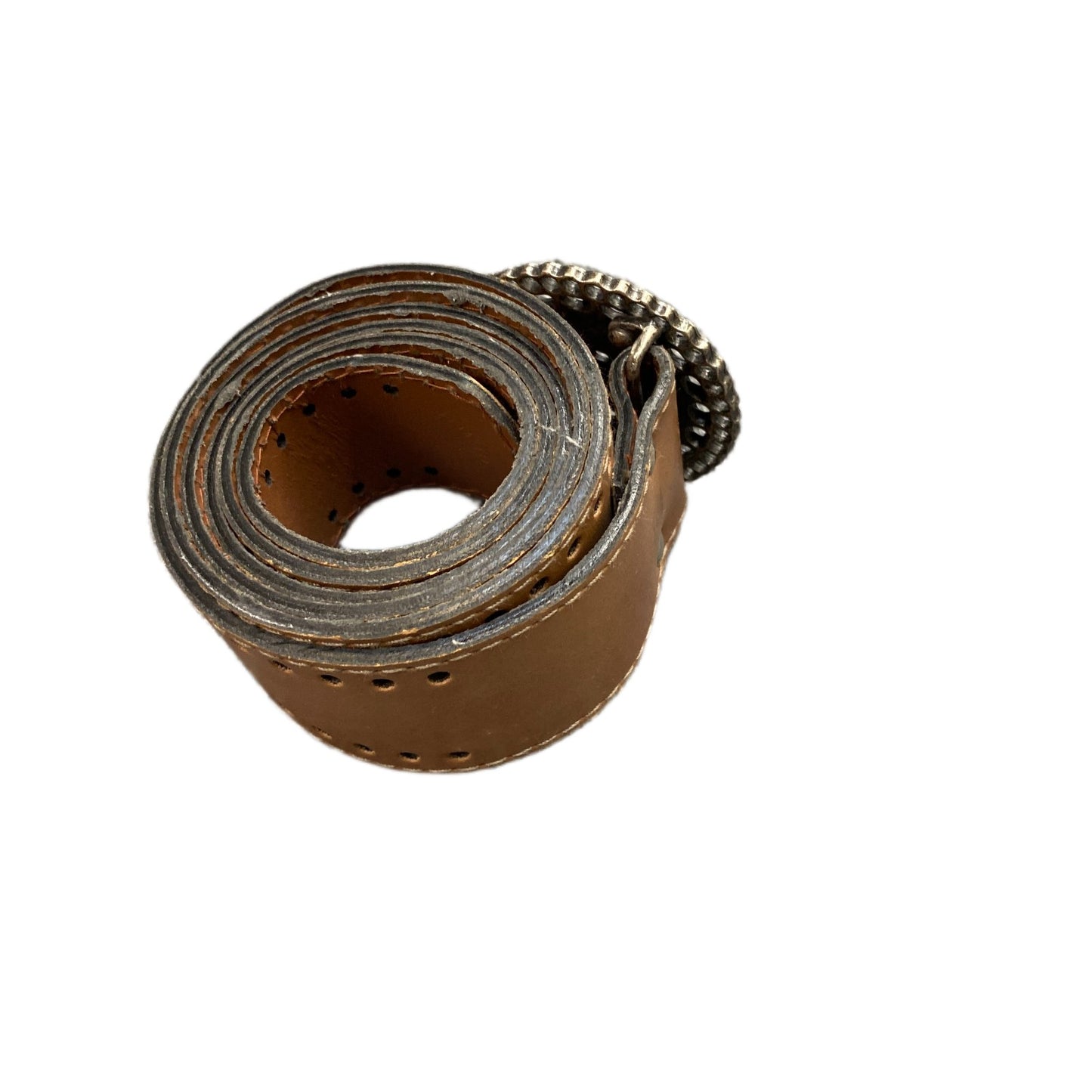 Waist Belt Womens Brown Leather Round Bronze Boho Filigree Buckle 43 Inches