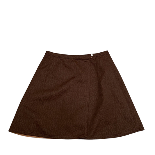 Women's Midi A-Line Skirt L Brown Textured Comfort Casual Preppy Button Front
