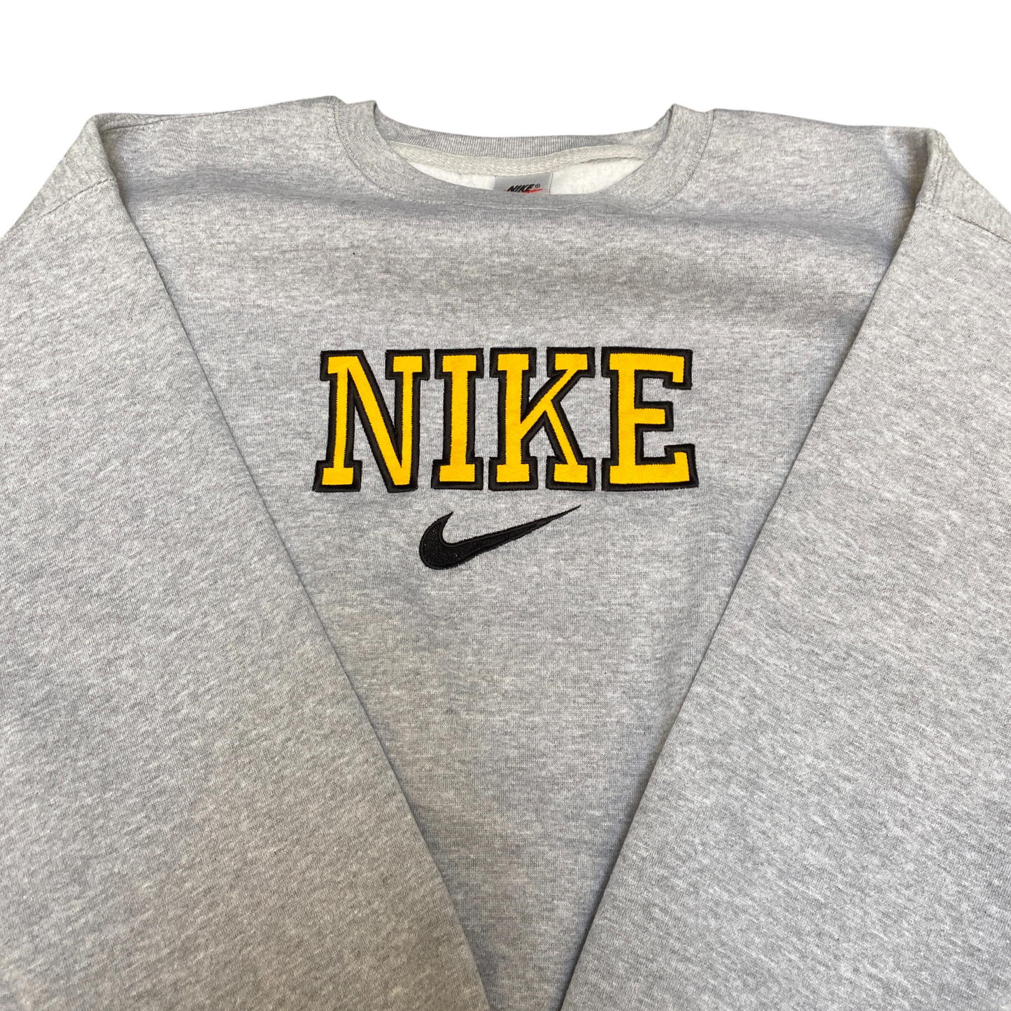 Nike Reworked Sweatshirt Mens Medium Grey Embroidered Spellout Logo Vintage Y2K