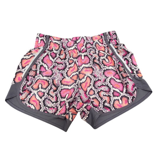 Athletic Running Shorts Women L White Pink Snake Print Elastic Waist Dolphin Hem
