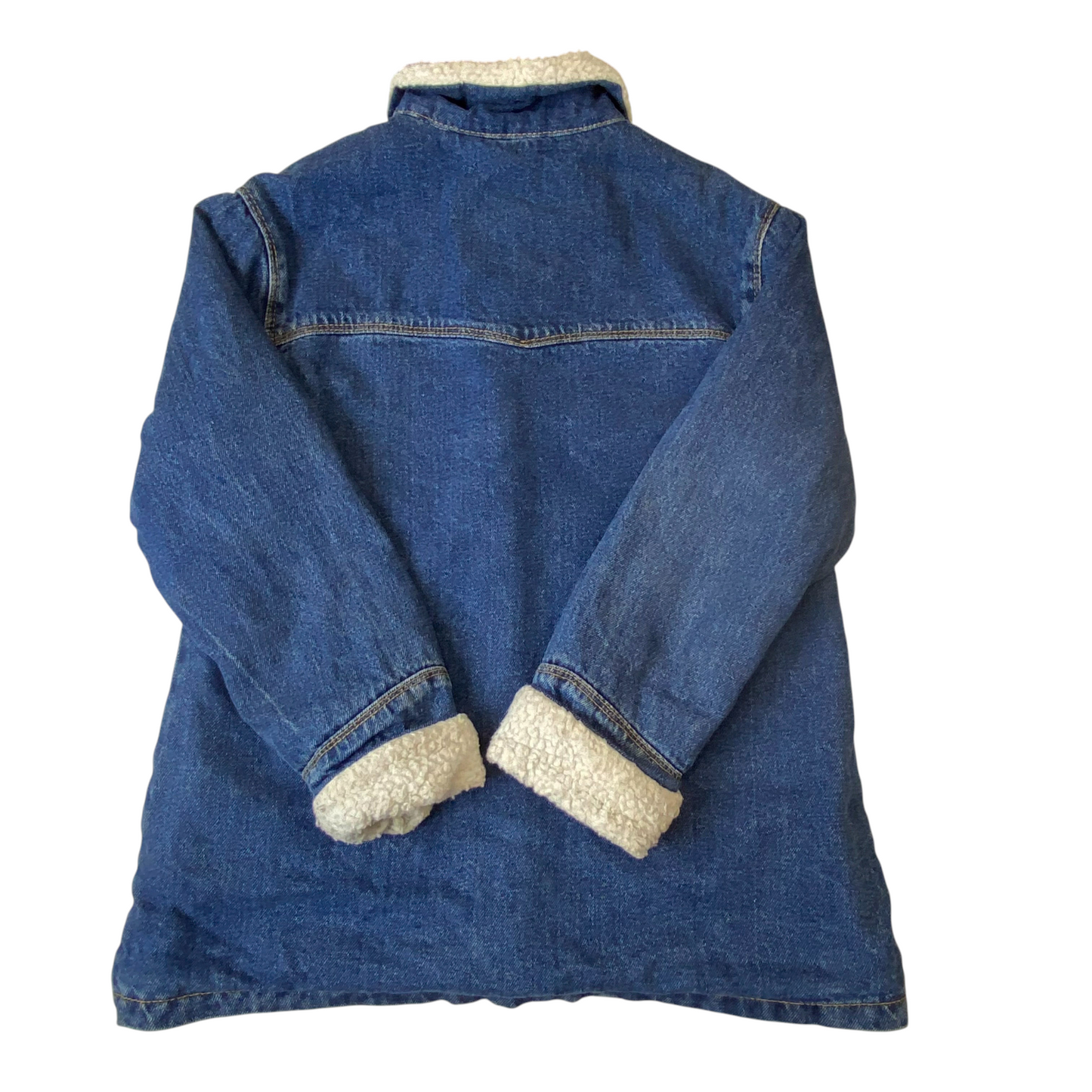 Zara Denim Jacket Kids 10 Blue Sherpa Lined Long Sleeve Collared Button Front