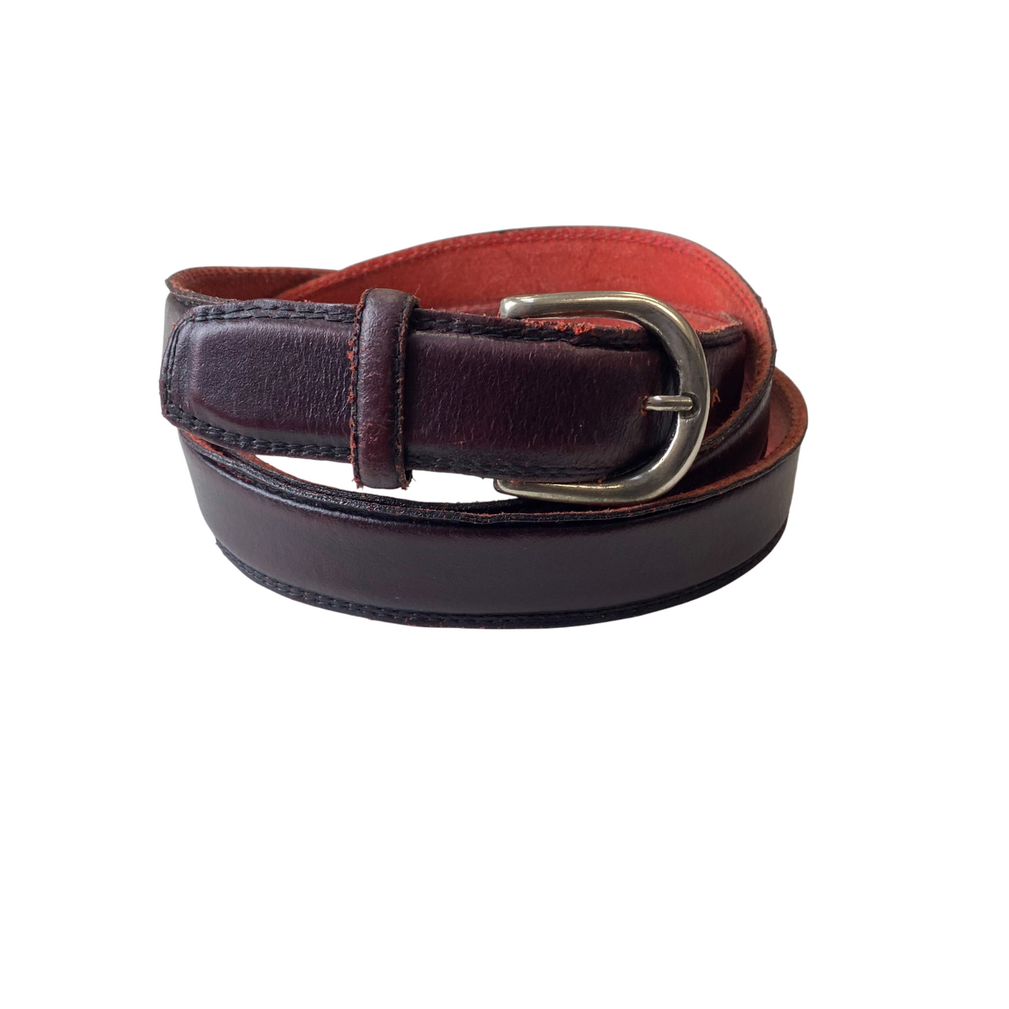Mens Casual Waist Belt Brown Leather Adjustable Silver Pin D-Buckle 50 in