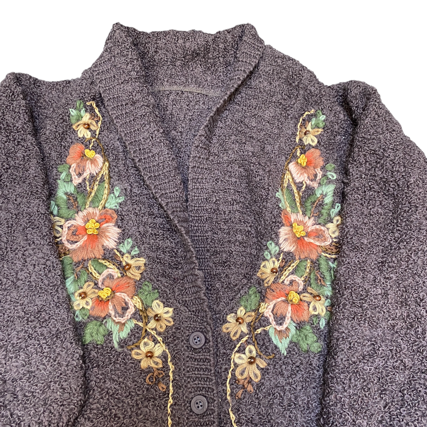 Womens Cardigan Jumper Large Brown Floral Long Sleeve Shawl Collar Button Front
